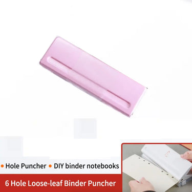 Punch à 6 trous réglable - Puncher de liant à feuilles lâches en métal pour A5, A6, et Personal Planificateurs (rose)